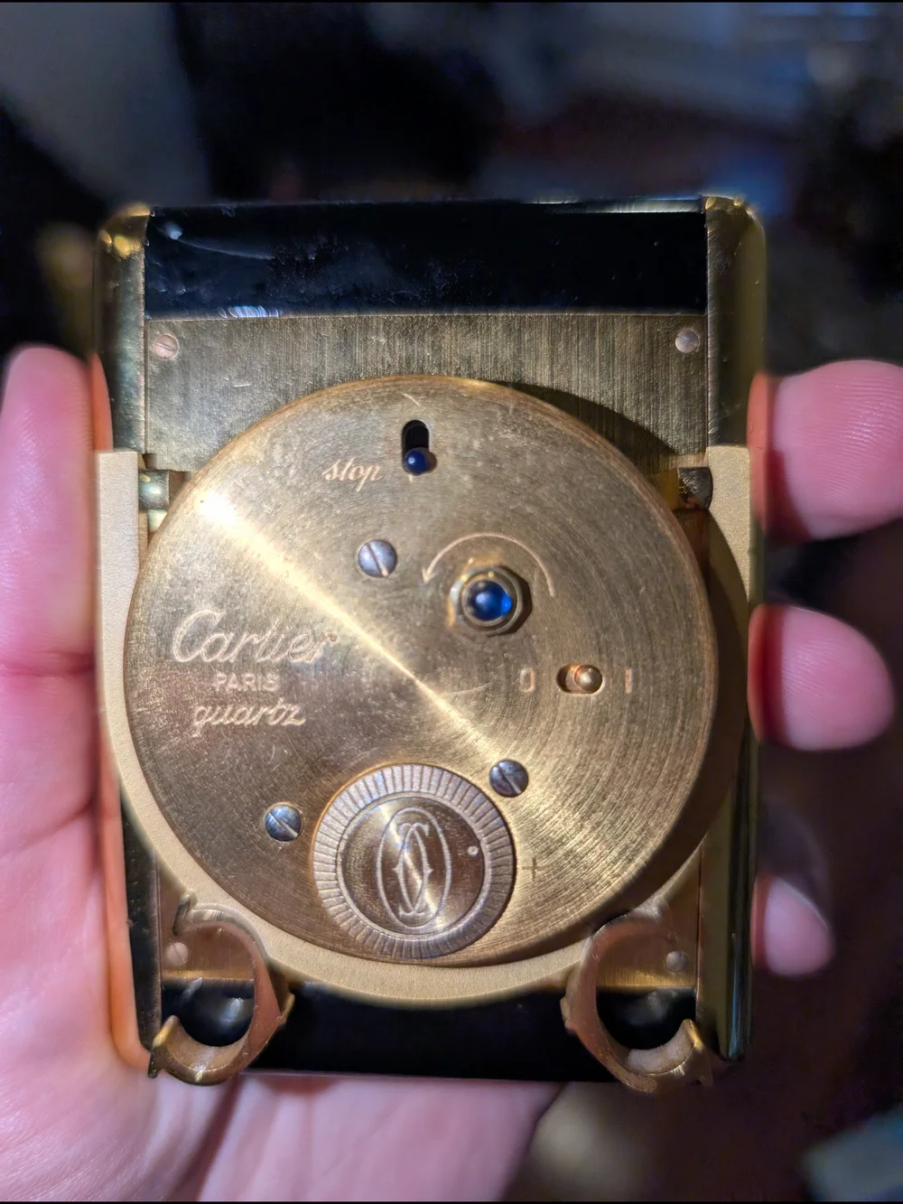 Cartier Gold & Black Desk Clock with Roman Dial